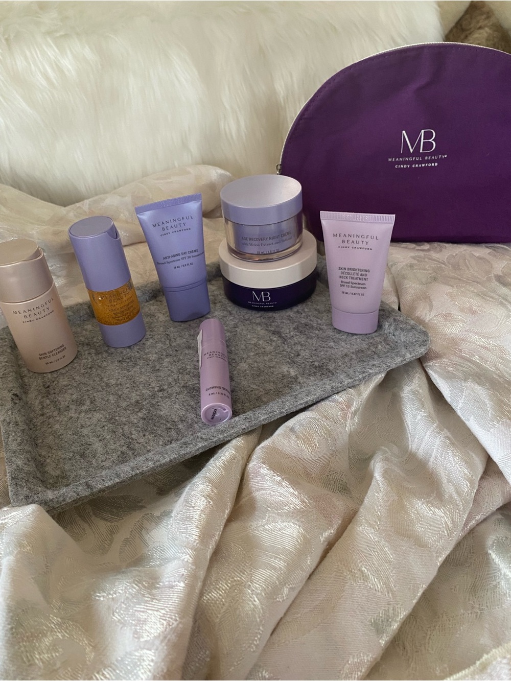 Meaningful Beauty Lavender Skincare Set with Purple Pouch. Great For Travel!